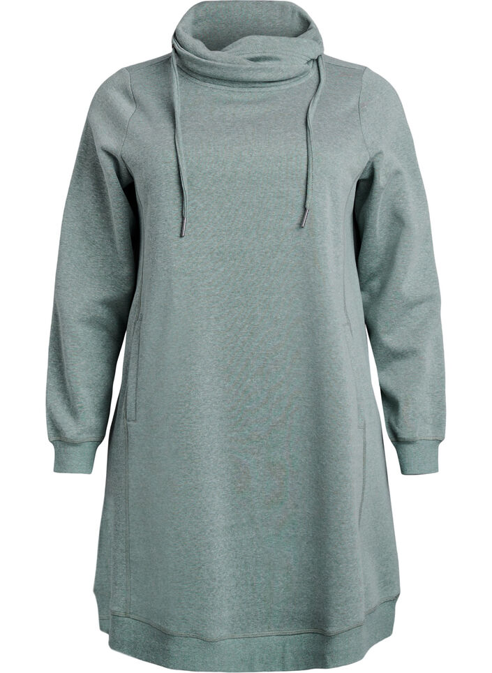 FLASH - Robe sweat-shirt courte &agrave; col montant et poches, Vert, Packshot image number 0