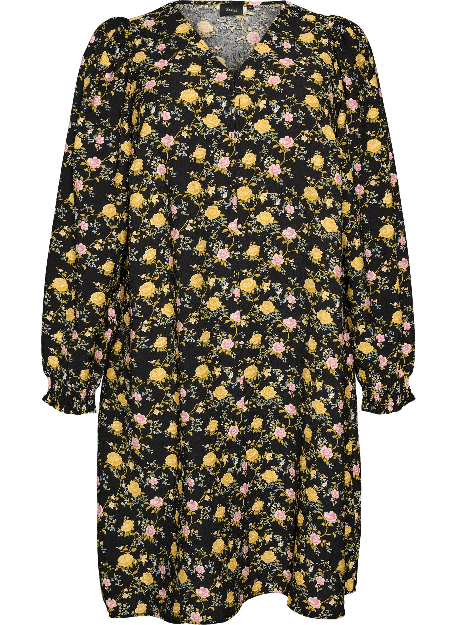 ZizziRobe imprim&eacute;e en viscose &agrave; manches longues, Noir, Packshot image number 0
