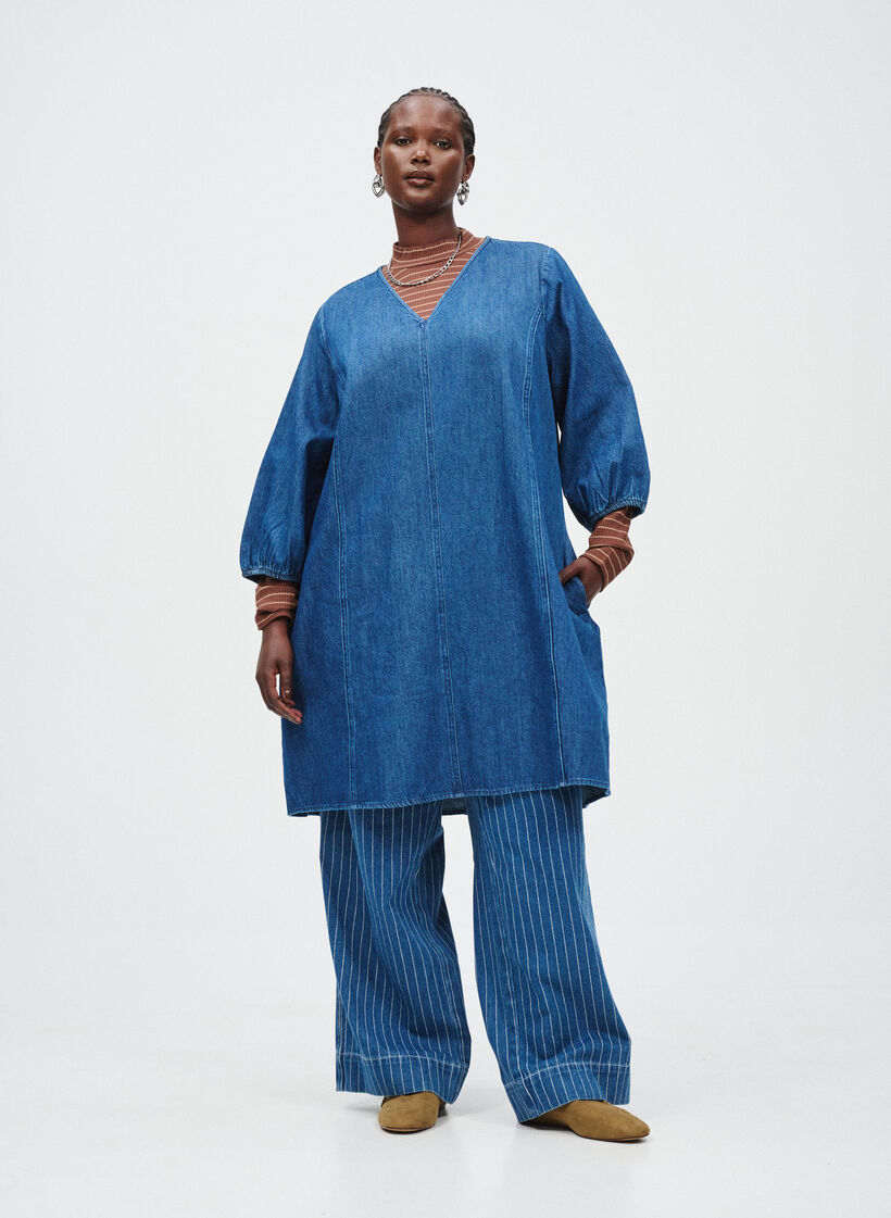Robe courte en jean avec manches 3/4, Bleu, Image image number 0