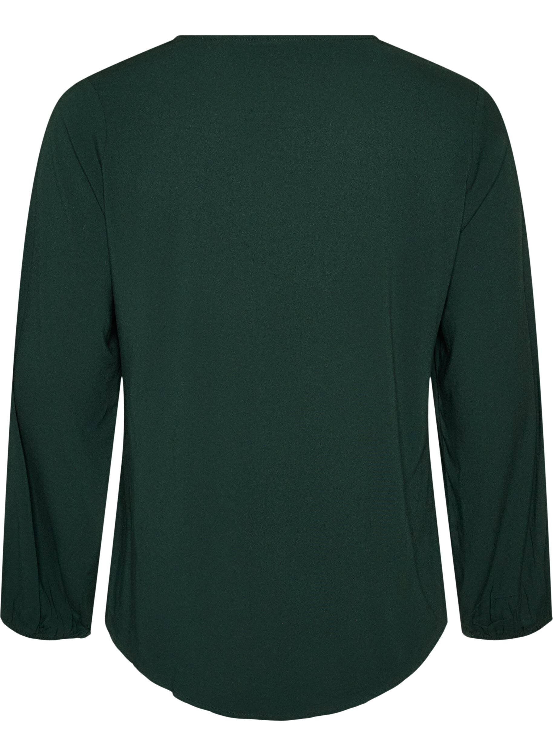ZizziViscose blouse met V-hals en afgeronde zoom, Groen, Packshot image number 1