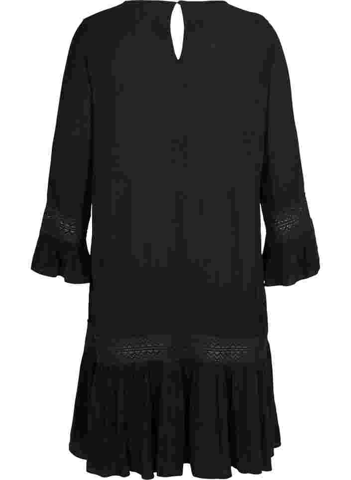 robe en viscose avec détails en dentelle, Black, Packshot image number 1