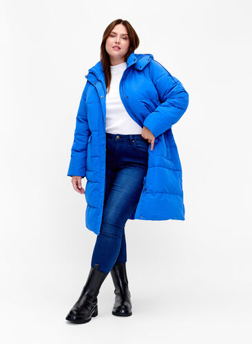Longue veste polaire avec poches et capuche, French Blue, Model image number 2