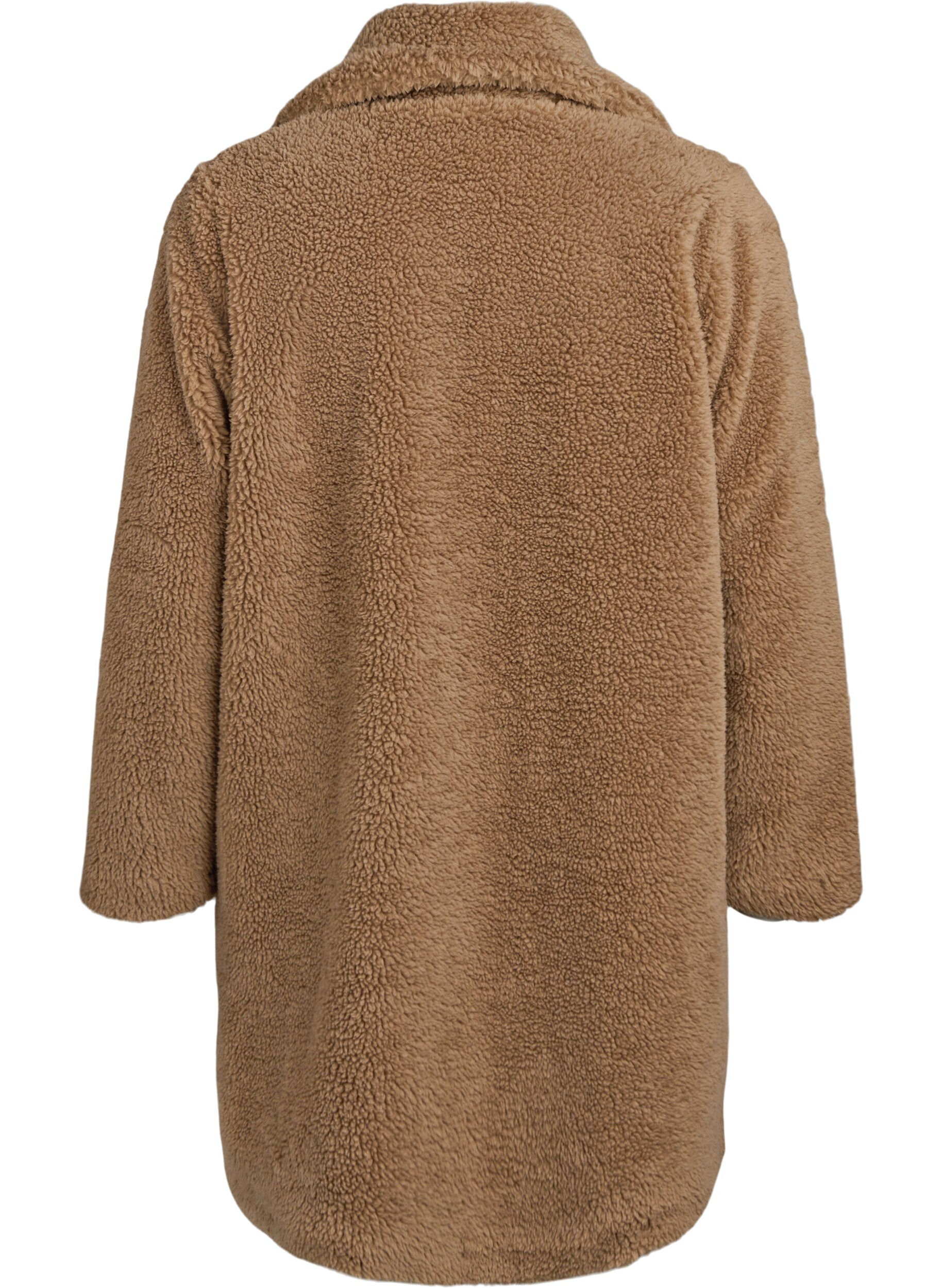 ZizziZachte teddystof jack met knoopsluiting en een kraag, Bruin, Packshot image number 1