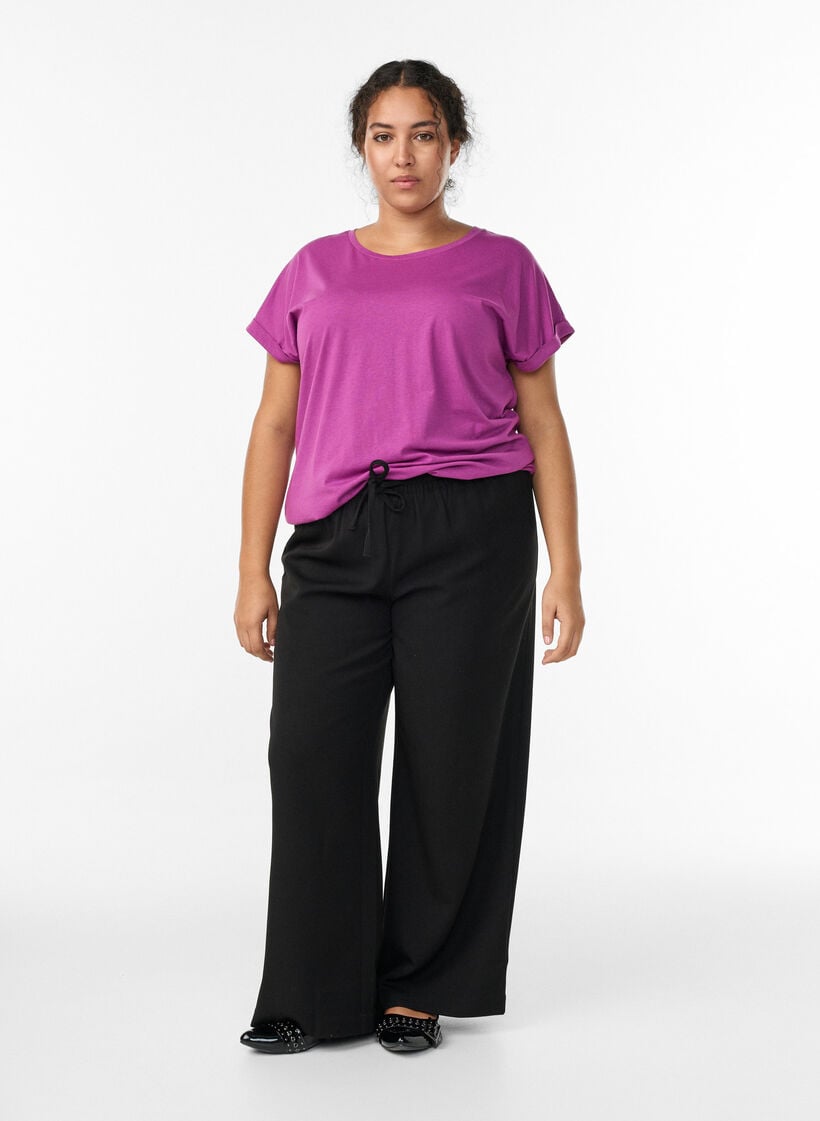 T-shirt &agrave; manches courtes en m&eacute;lange de coton, Violet, Model image number 1
