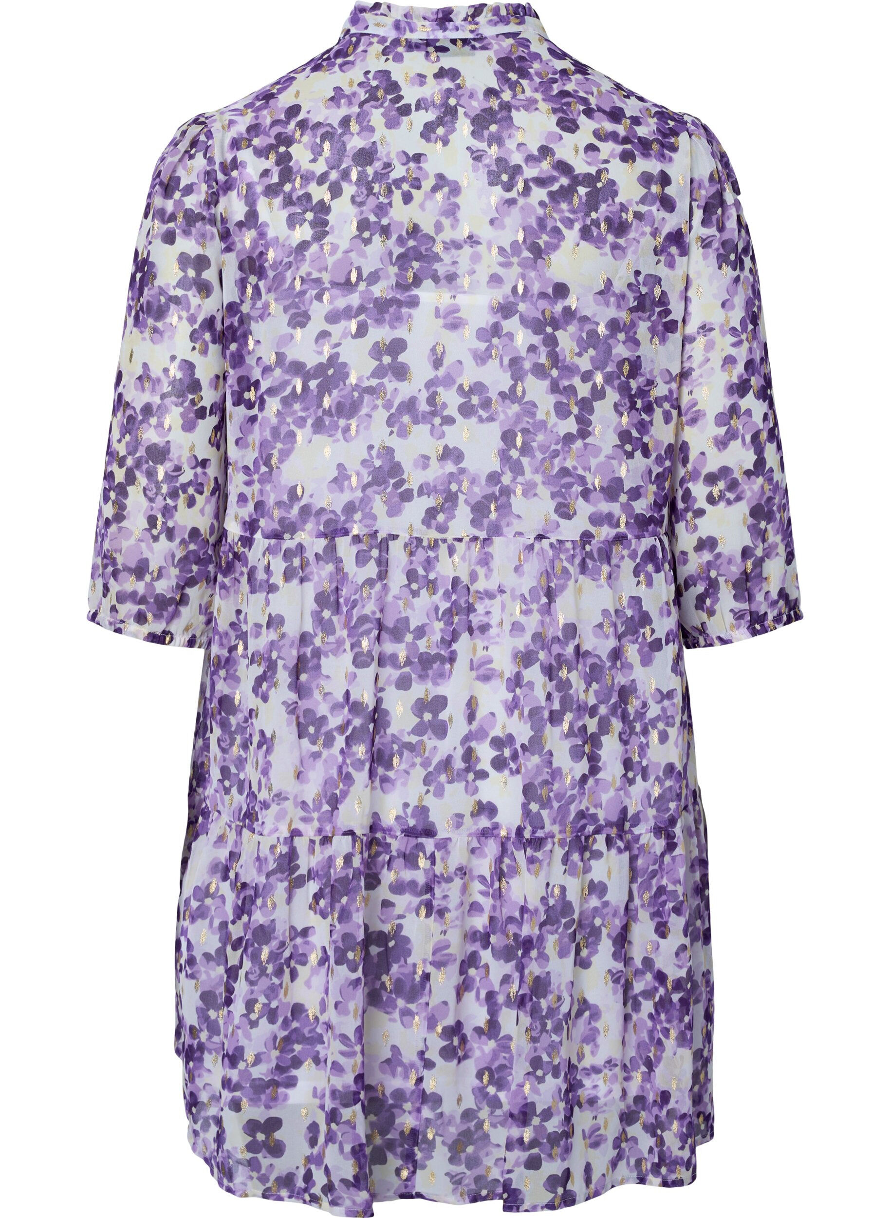ZizziTuniek met bloemenprint en lurex, Beige/Purple Flower, Packshot image number 1