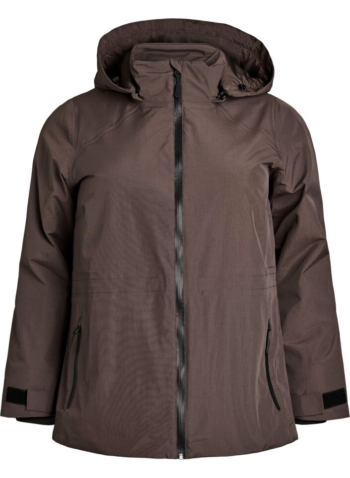 Waterdichte winterjas met afneembare capuchon, Bruin, Packshot image number 0