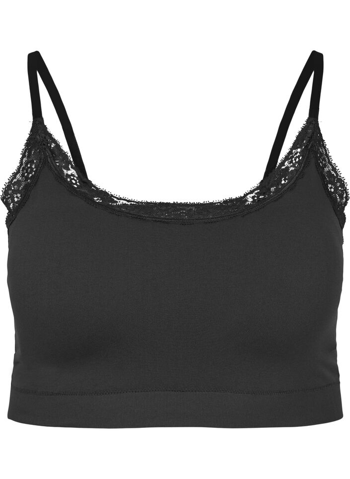 Soutien-gorge sans coutures avec bord en dentelle, Black, Packshot image number 0