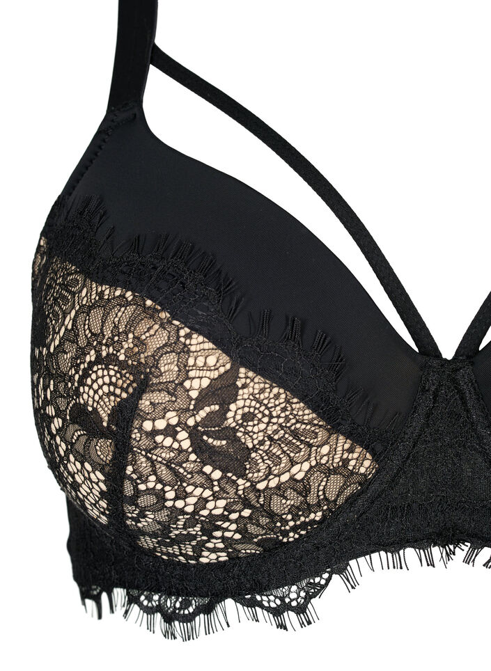 Soutien-gorge rembourré avec dentelle et lacet, Black, Packshot image number 2