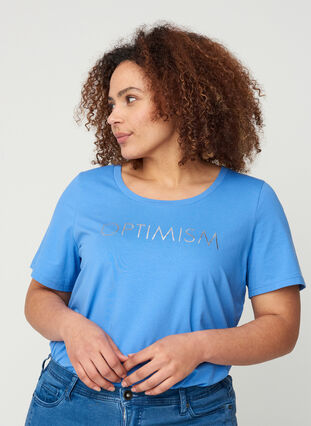 T-shirt à manches courtes avec imprimé, Ultramarine OPTIMISM, Model image number 0