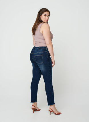 Cropped Nille jeans met gerafelde randen, Blue denim, Model image number 1