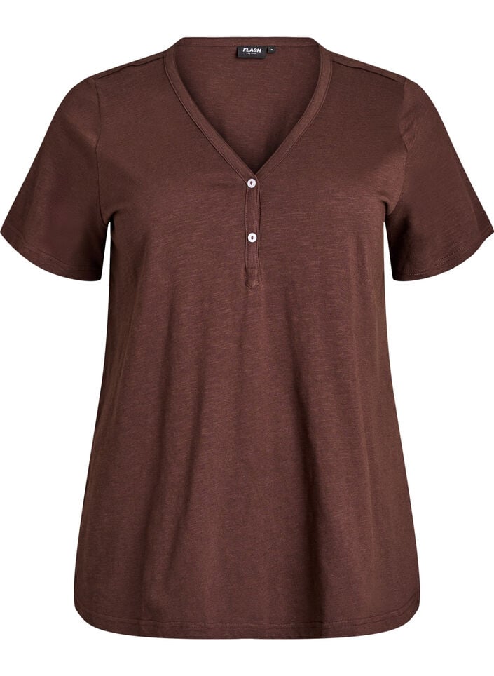 T-shirt dot&eacute; de boutons, Marron, Packshot image number 0