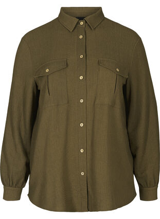 Gestructureerde blouse met borstzakken, Dark Green ASS, Packshot image number 0