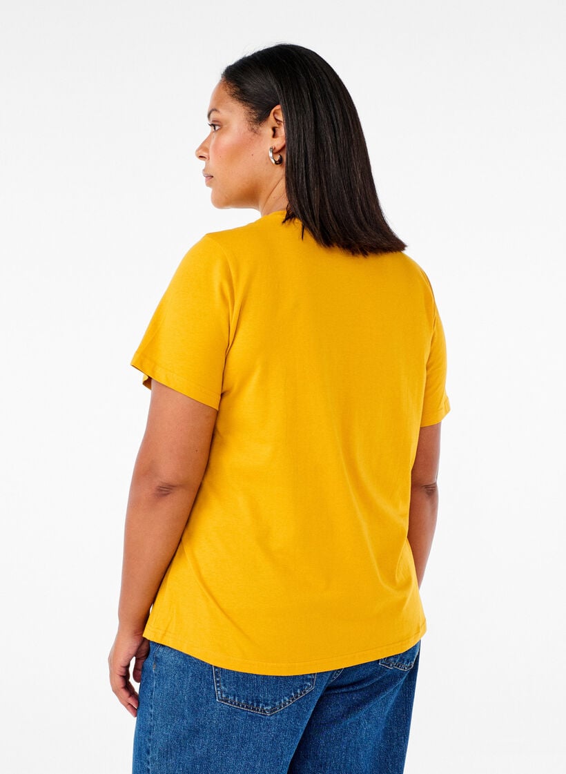 T-shirt basique en coton &agrave; col rond, Jaune, Model image number 2