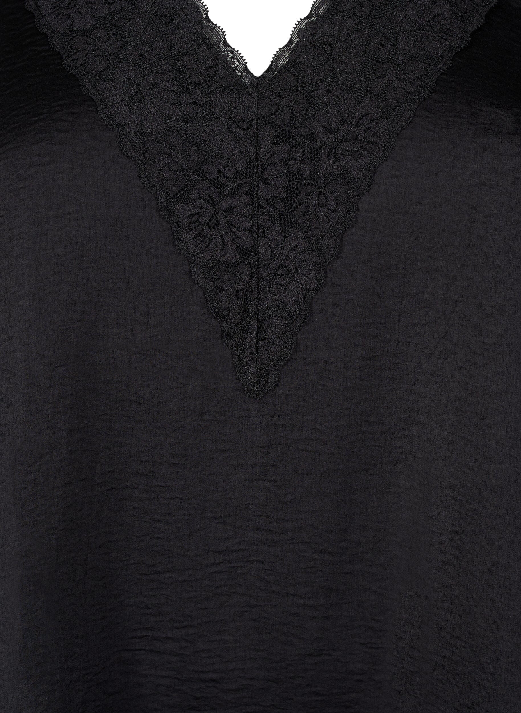 ZizziMouwloos top met kant, Zwart, Packshot image number 2