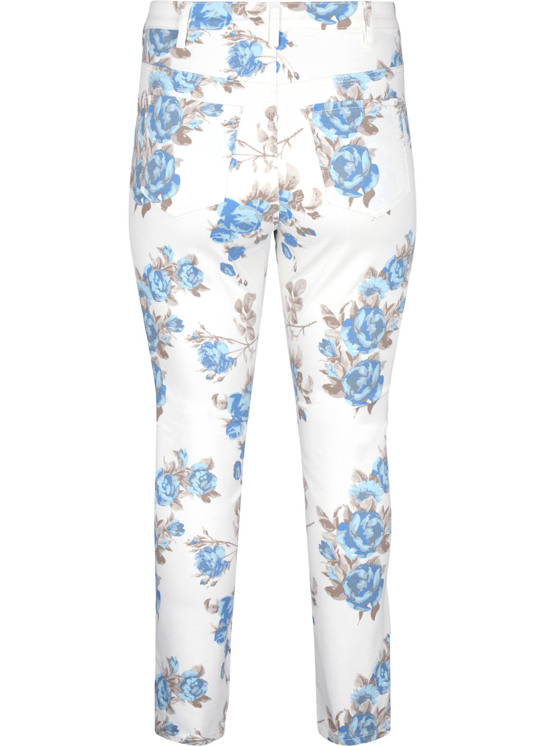 ZizziSuperslanke Amy jeans met bloemenprint, Wit, Packshot image number 1