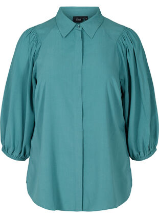 Viscose blouse met 3/4 pofmouwen, Sea Pine, Packshot image number 0