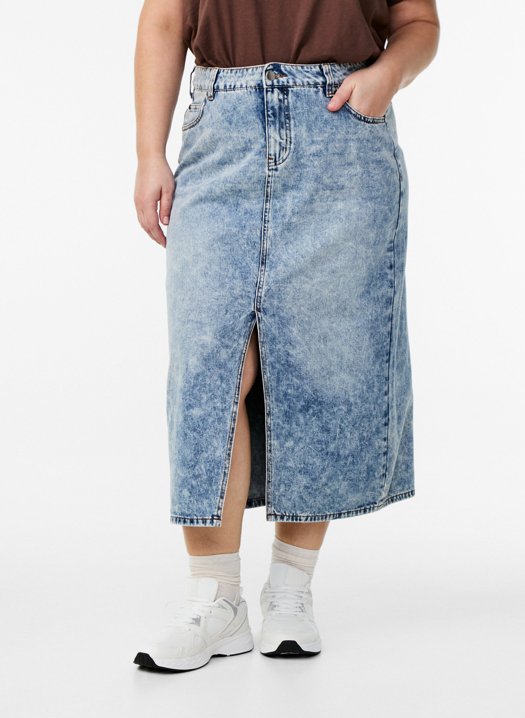 ZizziDenim maxi rok met een voorsplit, Blauw, Model image number 2