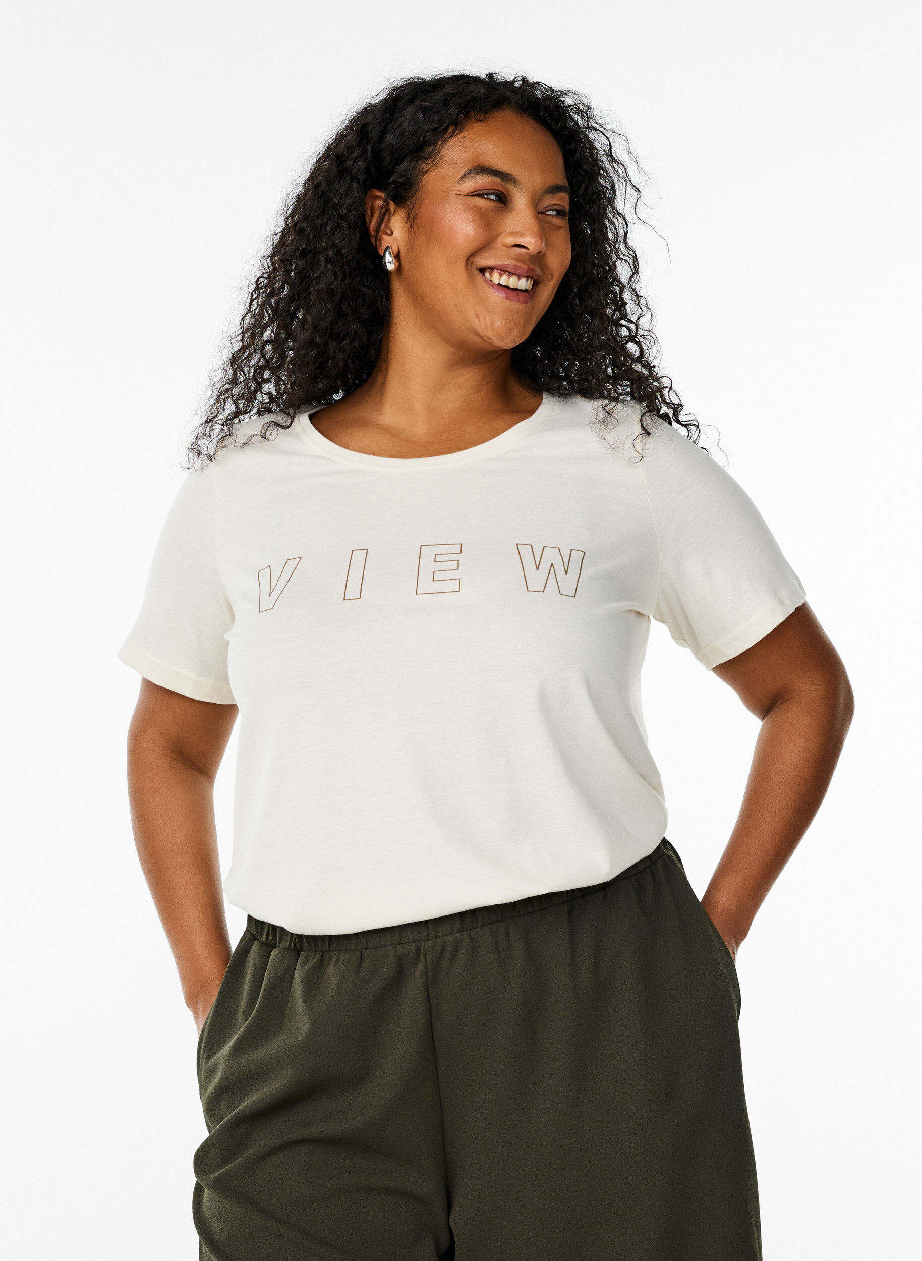 Zizzi FLASH - T-shirt avec motif, Vanille, Model image number 0