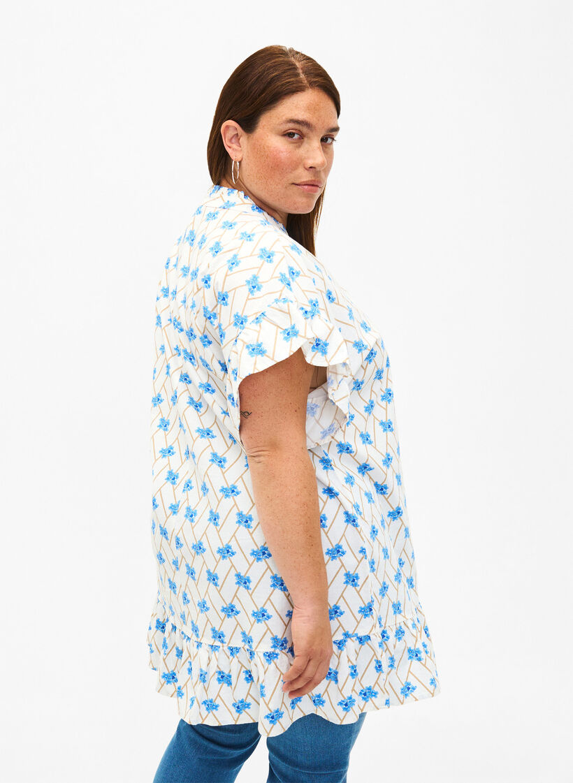 Tunique motif floral en coton, Snow White Flower, Model image number 1