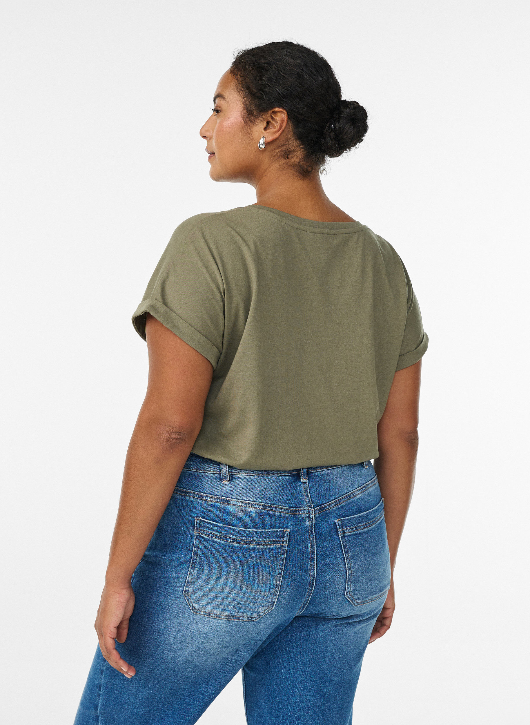ZizziT-shirt &agrave; manches courtes en coton m&eacute;lang&eacute;, Vert Kaki, Model image number 2