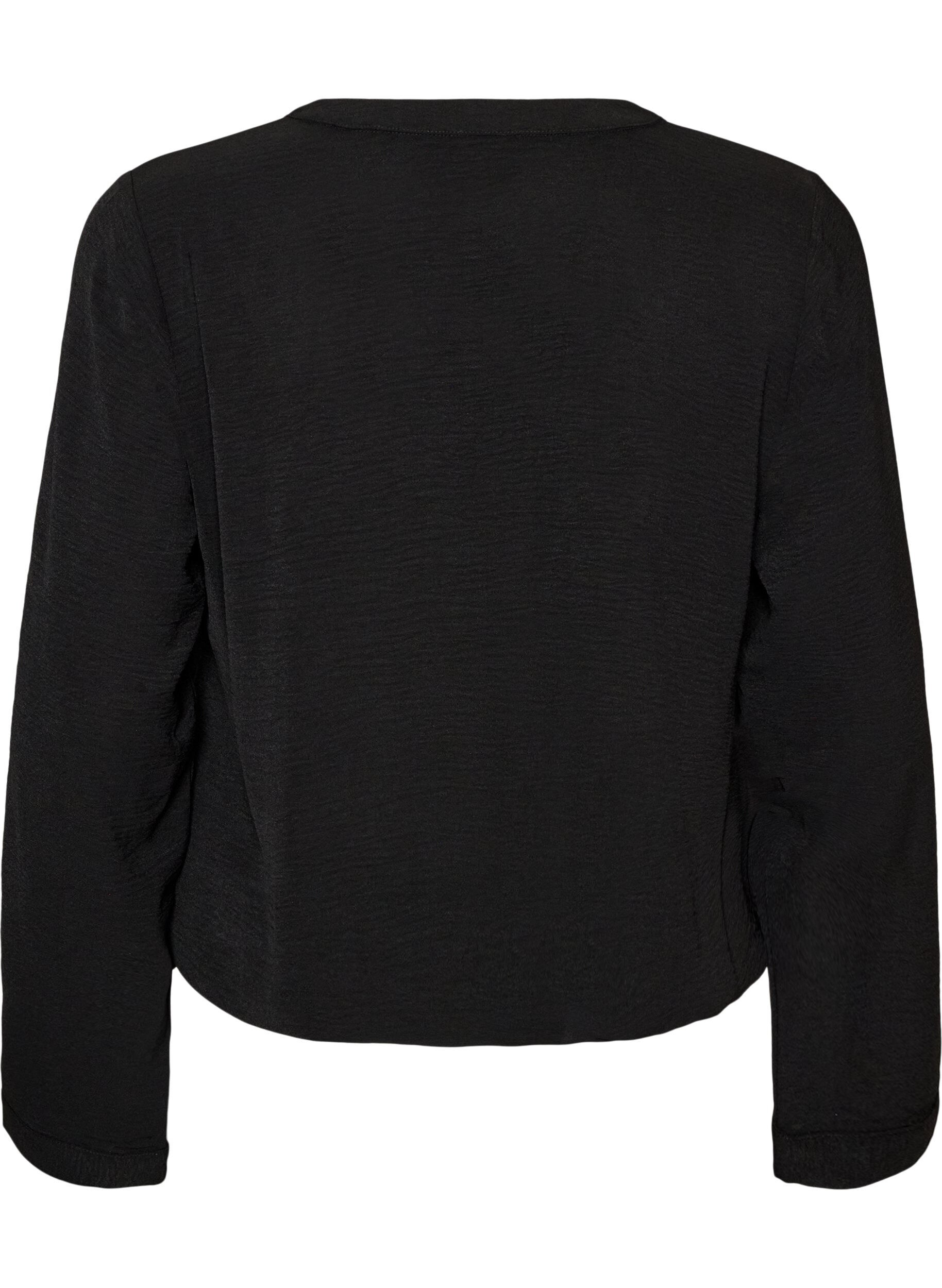 ZizziBlouse met ballonsilhouet en V-hals, Zwart, Packshot image number 1