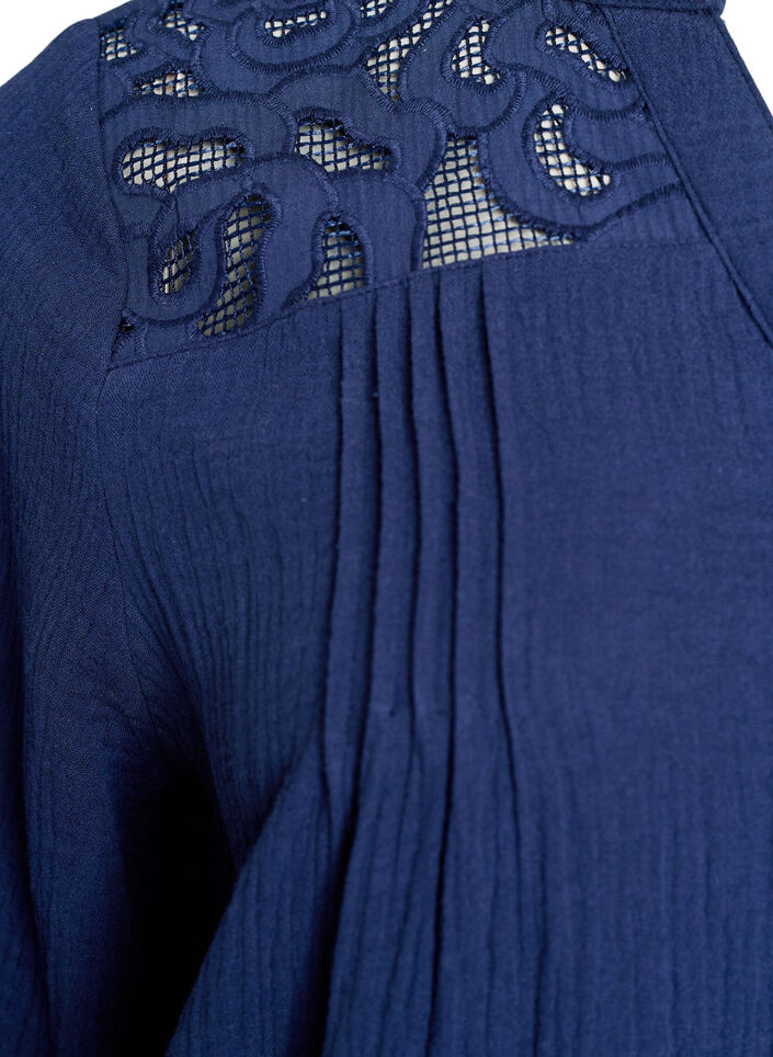Katoenen mousseline blouse met geborduurde details, Blauw, Packshot image number 3