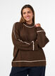 Pull en maille &agrave; col roul&eacute; et rayures contrastantes, Marron, Model image number 0