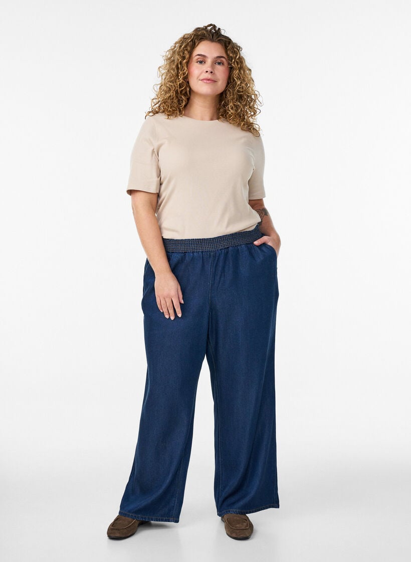 Basic rib T-shirt met ronde hals, Beige, Model image number 1