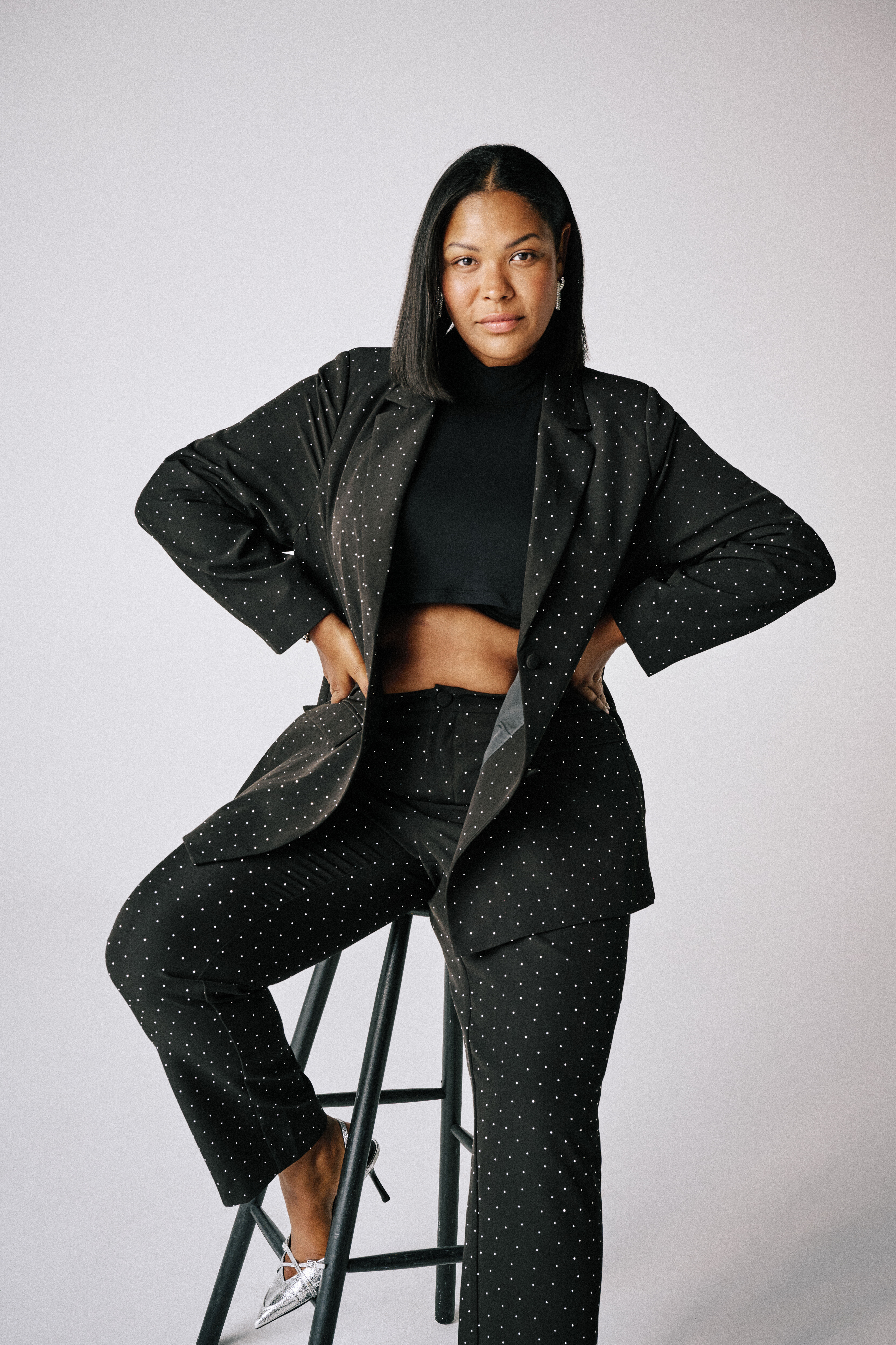 Blazer set met strass, , Model