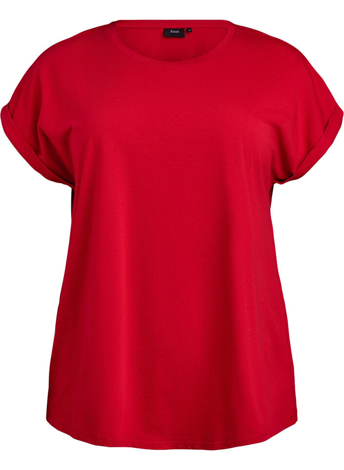 T-shirt &agrave; manches courtes en m&eacute;lange de coton, Rouge, Packshot image number 0
