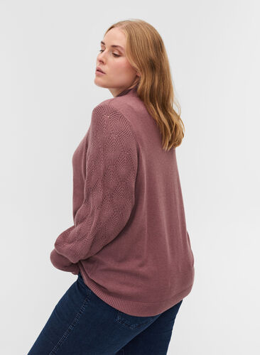 Blouse en tricot à col montant et manches bouffantes, Rose Taupe Mel., Model image number 1