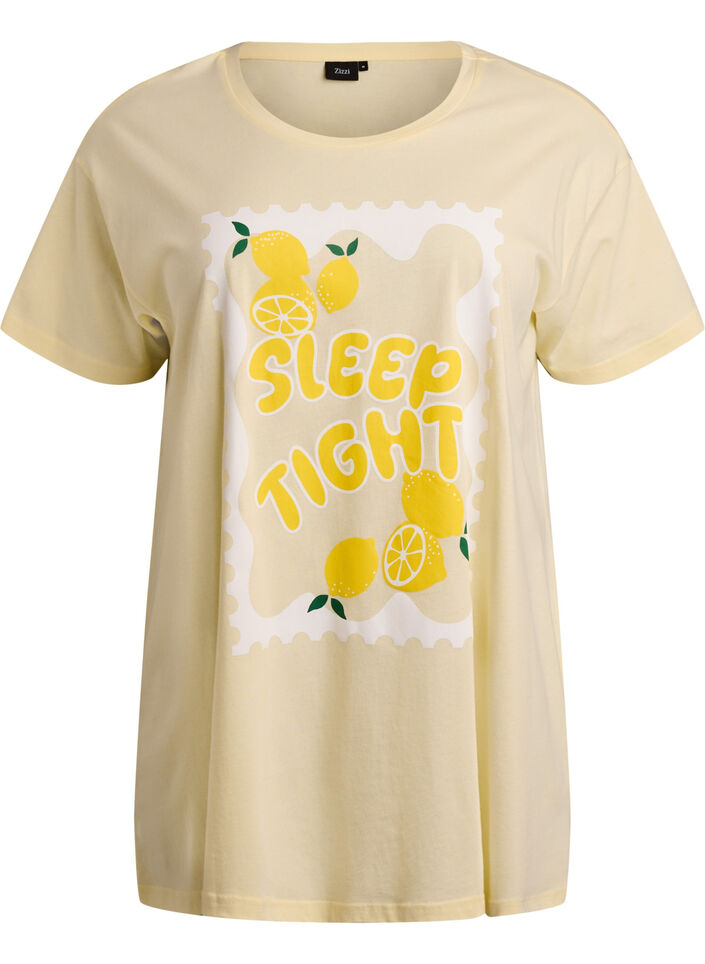 T-shirt de nuit long en coton bio avec imprim&eacute;, Jaune clair, Packshot image number 0