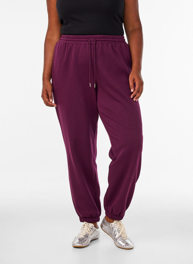 Sweatpants met hoge taille en trekkoord, Paars, Model image number 2