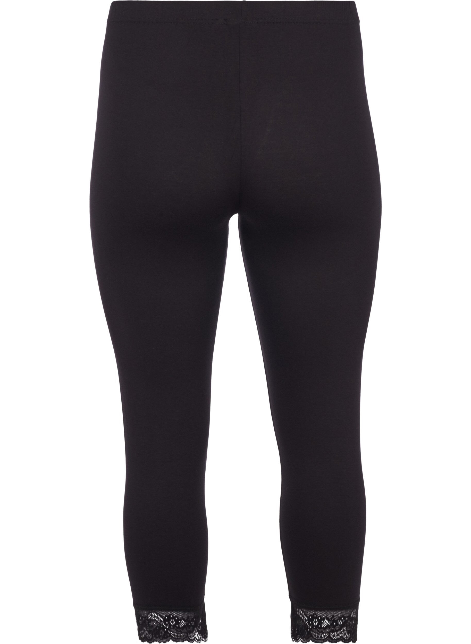ZizziDriekwart legging met kanten rand, Black, Packshot image number 1