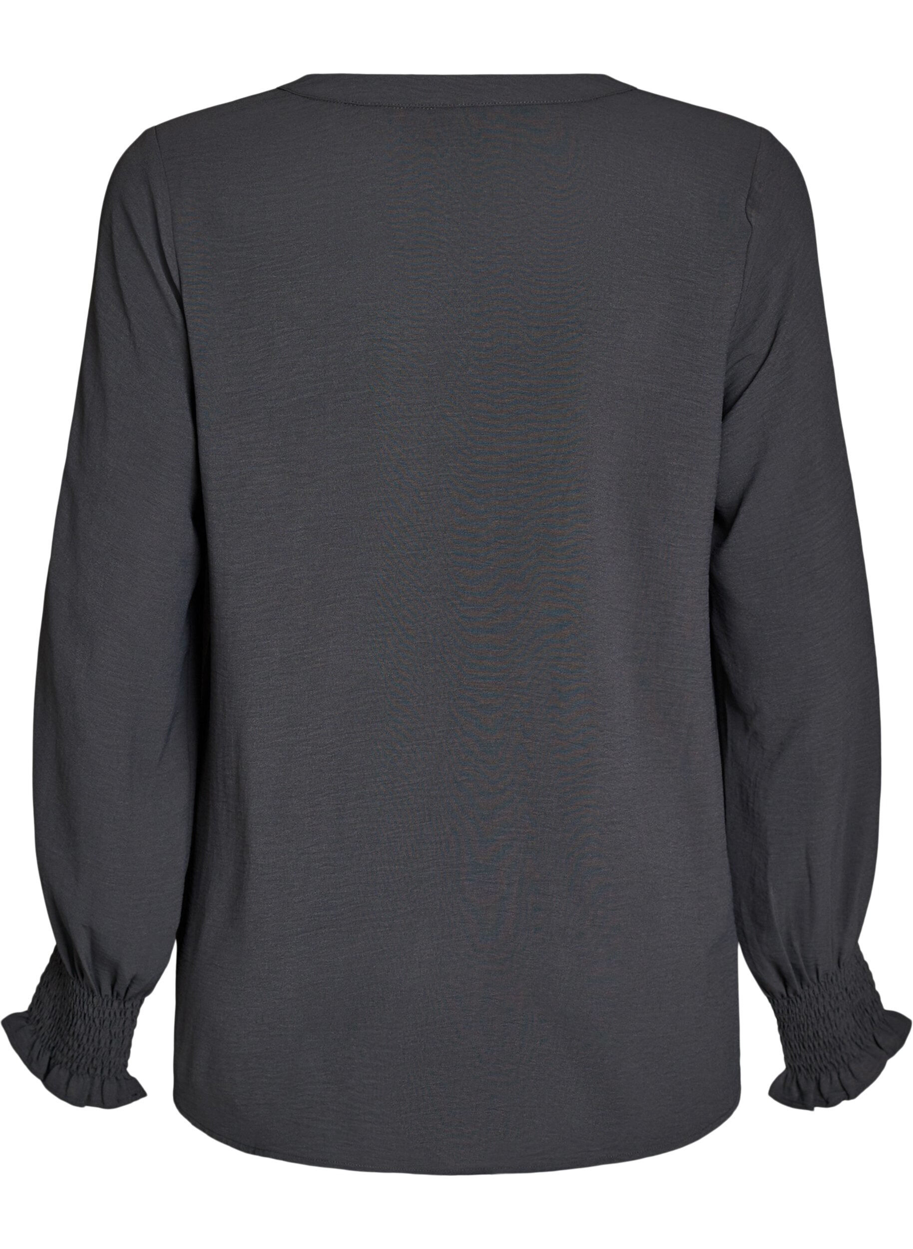ZizziBlouse avec poignets smock&eacute;s et col en V, Gris anthracite, Packshot image number 1