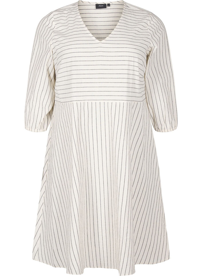 Robe à mi-cuisse avec rayures et manches 3/4, Vanille, Packshot image number 0
