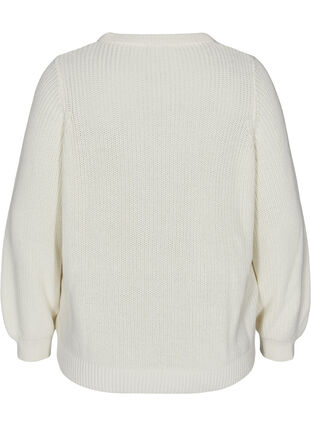 Pull en tricot à manches longues avec un motif de trous, Cloud Dancer Mel., Packshot image number 1
