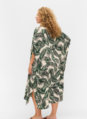 Robe caftan en viscose imprimée, Green Leaf, Model image number 1
