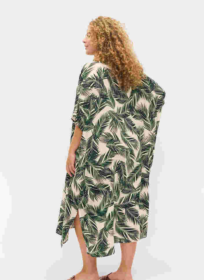 Robe caftan en viscose imprimée, Green Leaf, Model