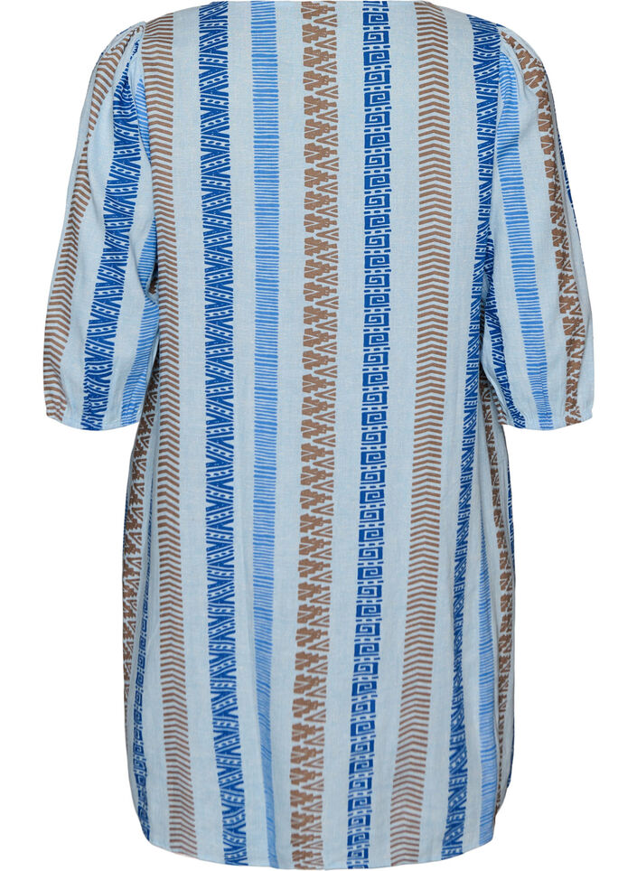 Robes courtes en lin et viscose &agrave; manches 3/4, Bleu, Packshot image number 1