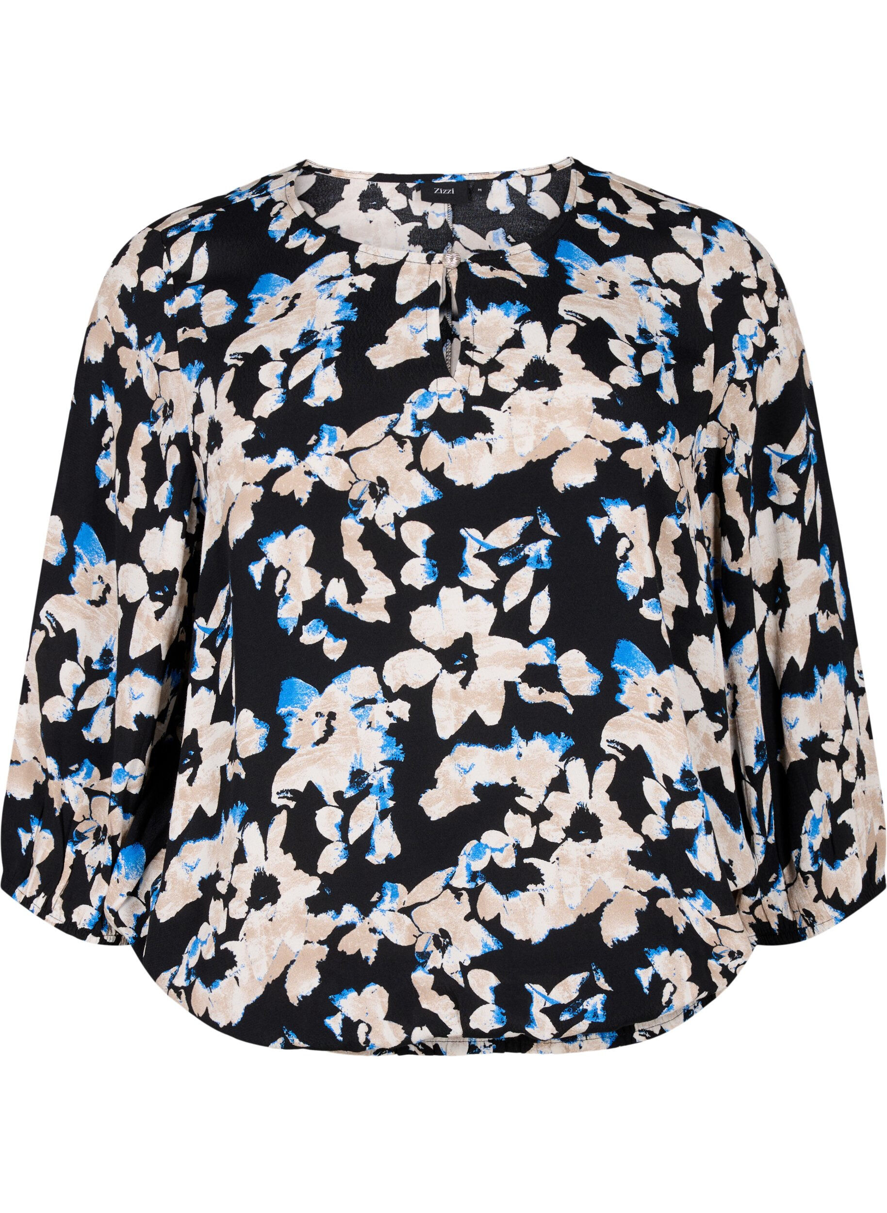 ZizziViscose blouse met print en smok, Zwart, Packshot image number 0