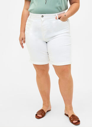 Korte spijkerbroek met strakke pasvorm en hoge taille, Bright White, Model image number 2