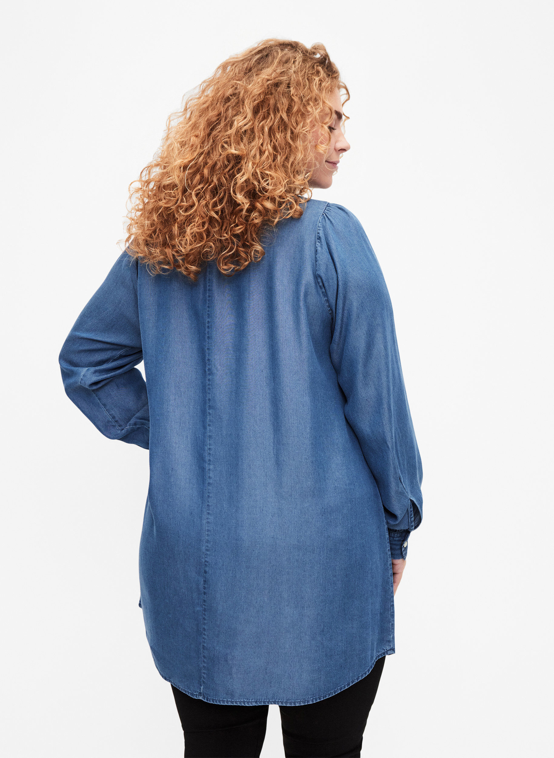 ZizziTuniek met lange mouwen van Tencel &trade; Lyocell, Medium Blue denim, Model image number 1