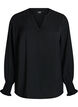 Blouse avec poignets smock&eacute;s et col en V, Noir, Packshot image number 0