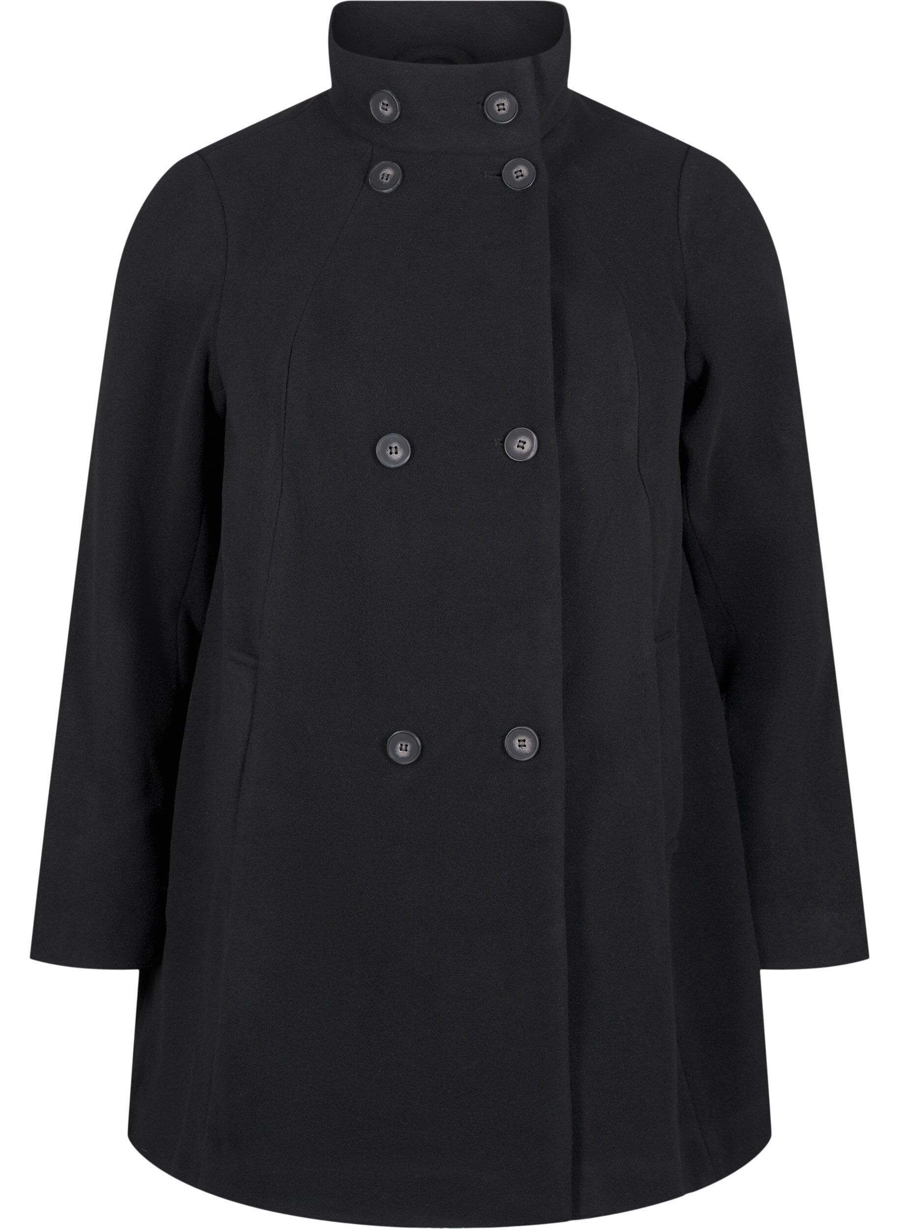 Zizzi Manteau court &agrave; coupe trap&egrave;ze, Black, Packshot image number 0