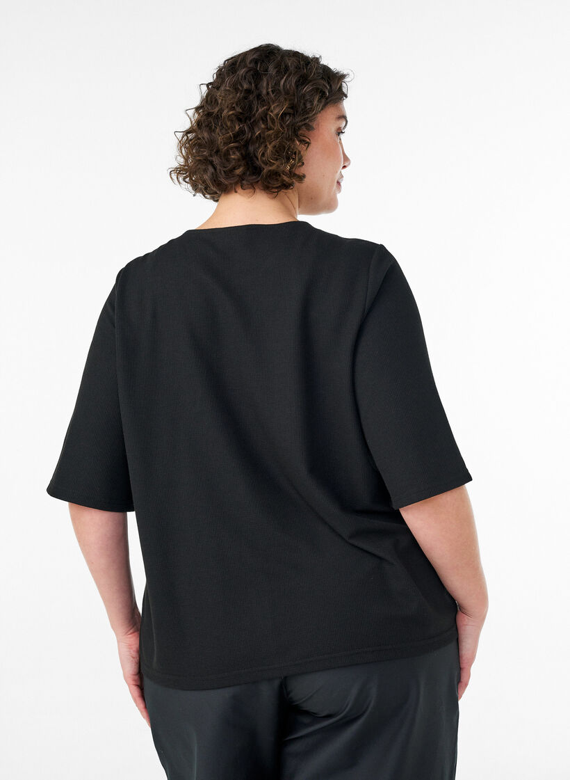 Blouse c&ocirc;tel&eacute;e &agrave; fermeture boutonn&eacute;e, Noir, Model image number 2