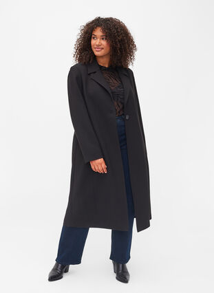 Manteau long avec fermeture à boutons, Black, Model image number 2