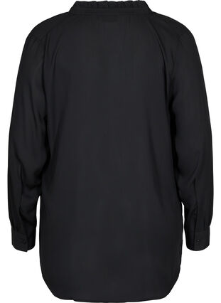 Chemise à manches longues avec col à volants, Black, Packshot image number 1