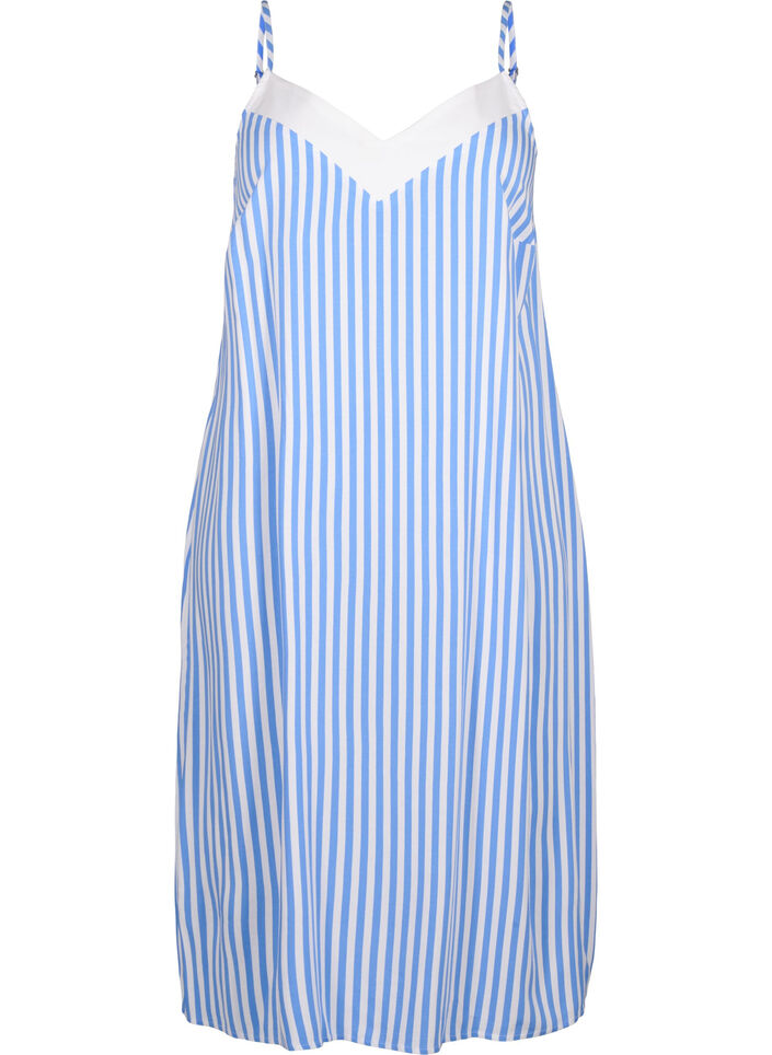 FLASH - Gestreepte bandjesjurk van viscose, L. Blue White Stripe, Packshot image number 0