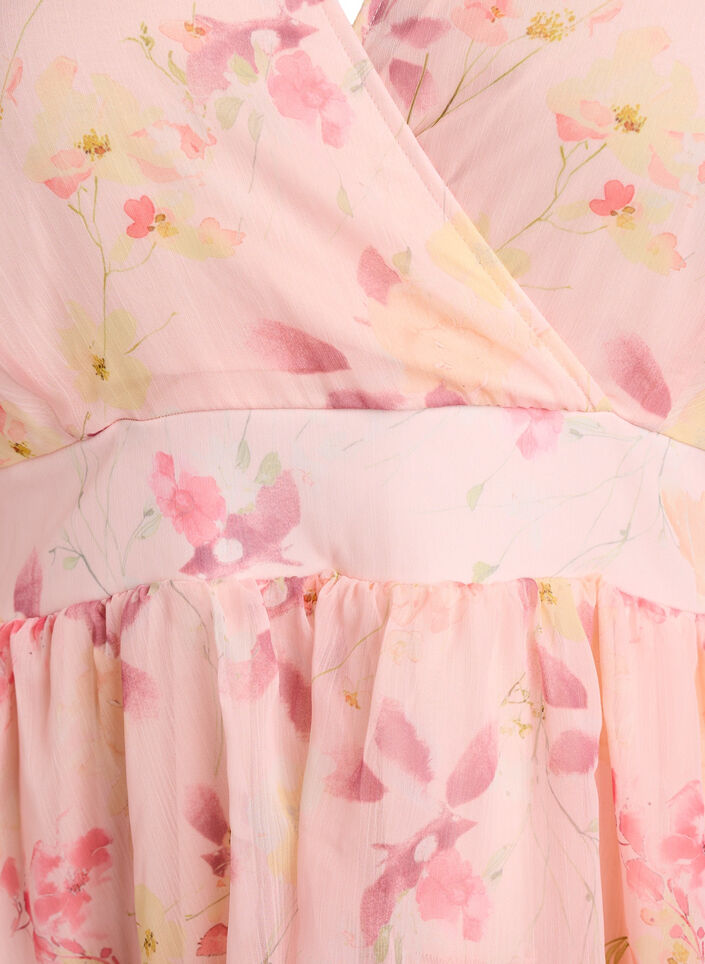 Bloemen midijurk in chiffon met een gesmokte taille, Oranje, Packshot image number 2